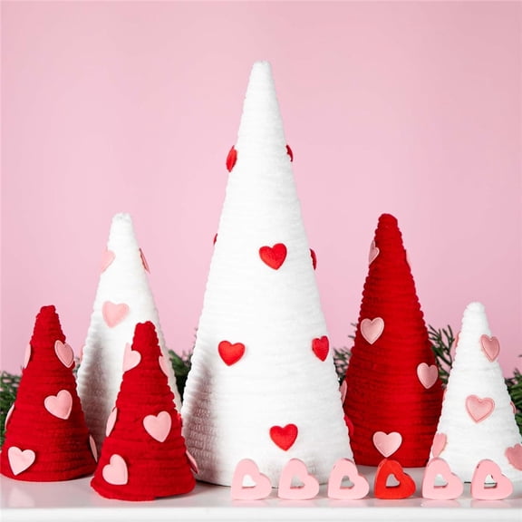Ebaokuup 6 Pcs Valentine Day Tree Table Decorations Set-Artificial Yarn Wrapped Mini Trees with Heart Decor-Pink White Valentine's Day Tabletop Tree for Farmhouse Indoor Home Kitchen Decor