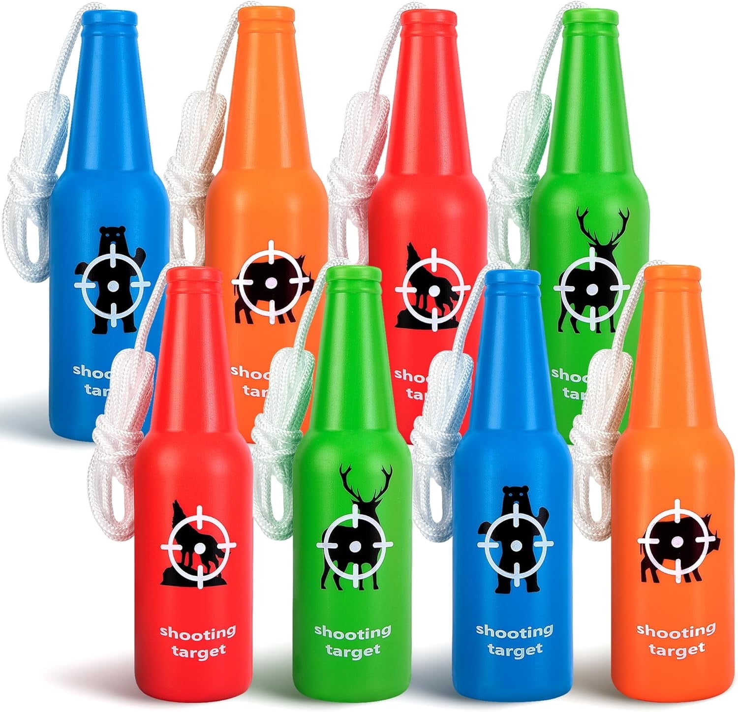 Ebaokuup 8 Pack Shatterproof Bottle Shooting Targets, Hunting Plastic Bottle Targets with Hanging Rope, Portable Bright Color Bottles Target for Indoor Outdoor Gun Range Firearm Practice Accessories