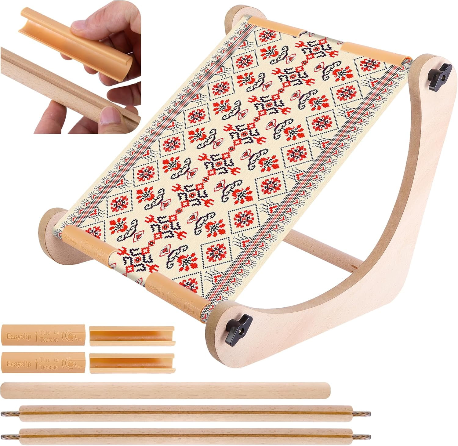 Ebaokuup Adjustable Embroidery Table Stand, Wood Embroidery Hoop Holder, Hands-Free Cross Stitch Scroll Frame Needlepoint Stand for Lap or Table Top Stitching Sewing Supplies Craft Tool