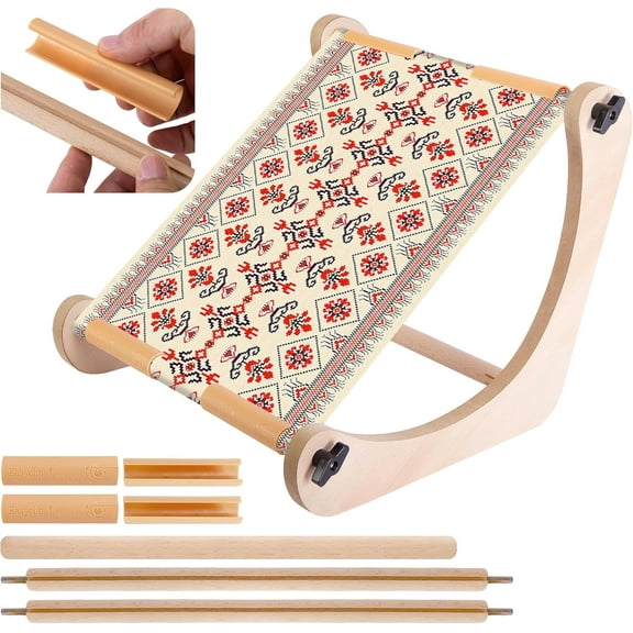 Ebaokuup Adjustable Embroidery Table Stand, Wood Embroidery Hoop Holder, Hands-Free Cross Stitch Scroll Frame Needlepoint Stand for Lap or Table Top Stitching Sewing Supplies Craft Tool