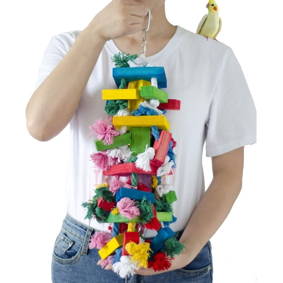 Ebaokuup Bird Block Knots Tearing Toy- 19.7 inch Multicolored Natural Wooden Parrot Chewing Toy Suggested for Macaws cokatoos, African Grey and a Variety of Amazon Parrots. (Large Size)