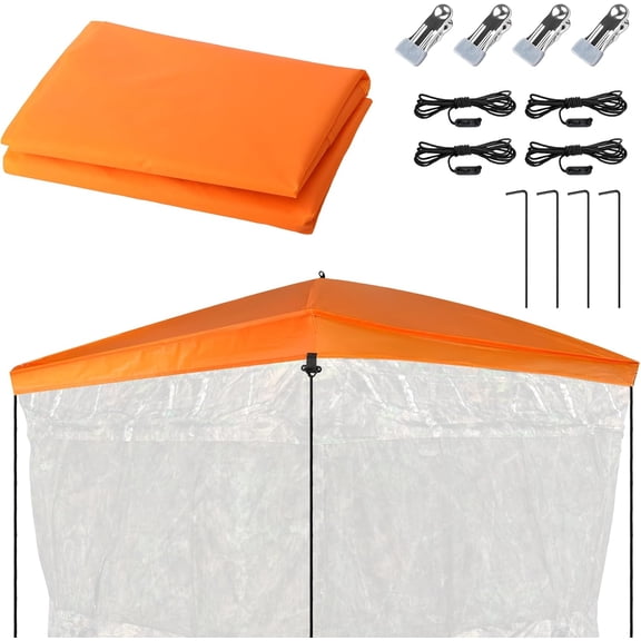 Ebaokuup Blaze Orange Hunting Blind Cap, Hunting Blind Safety Cap Cover with Windproof Clips and Stakes, Orange Ground Blind Cap for Hub 4 Sides Hunting Ground Blinds