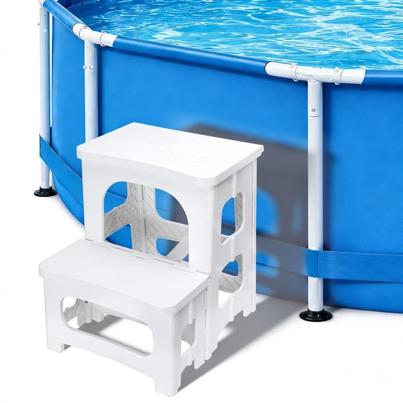 Ebaokuup Foldable 2 Step Hot Tub Steps, Non-Slip Spa Pool Ladder White