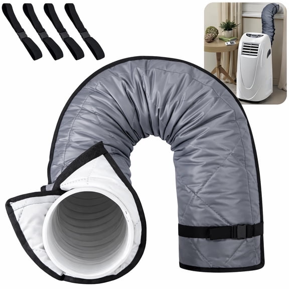 Ebaokuup Quilted Portable AC Hose Cover with Straps, Fits 5"-5.9" Hoses, Grey