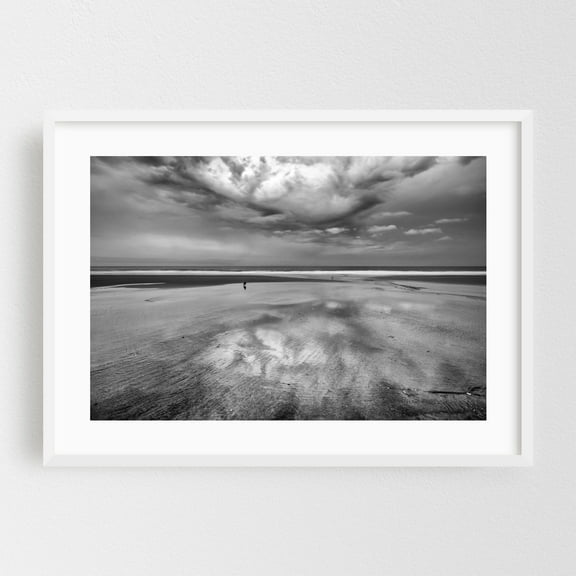 Ebb and Flow - San Diego California Photography Black and White Beach Minimalist Ocean Scenic Coastal Nature White Framed Wall Art Print 5 x 7 inches