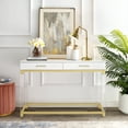 thumbnail image 1 of Ebbe White/Gold Console Table - High Gloss Finish, Acrylic Legs, Stainless Steel Base, 2 Drawers, 1 of 9