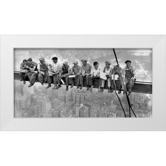 Ebbets, Charles C. 14x9 White Modern Wood Framed Museum Art Print Titled - New York Construction Workers Lunching on a Crossbeam 1932