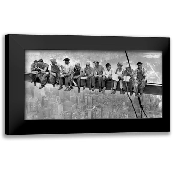 Ebbets, Charles C. 24x14 Black Modern Framed Museum Art Print Titled - New York Construction Workers Lunching on a Crossbeam 1932