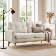 Ebello 2-Seater Sofa with Detachable Back Cushion, Fabric Upholstered Loveseat with Soft Seat Cushion for Living Room, Apartment, Office   3 Colors Beige