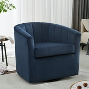 Ebello 29.5" Wide Adult Contemporary Comfort Plush Solid Color Swivel Bucket Chair with Channel Design, Blue
