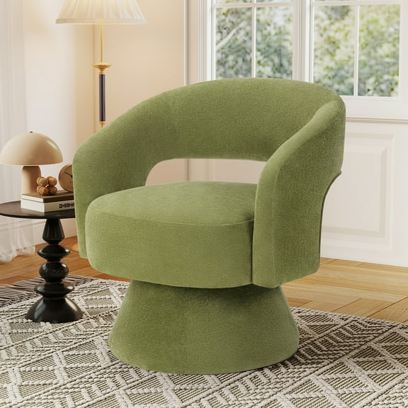 Ebello 360° Swivel Barrel Chair, Velvet Accent Armchair for Living Room, Bedroom & Office, Green