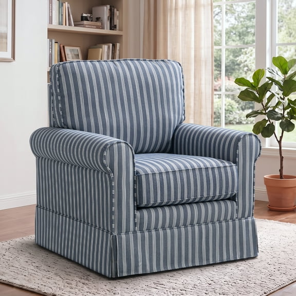 Ebello 30" Swivel Accent Chair, Wide Bohemian Cotton Blend Vertical Arm Accent Chairs for Adults, Blue