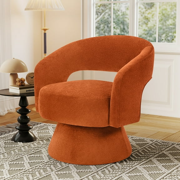 Ebello 360° Swivel Barrel Chair, Velvet Accent Armchair for Living Room, Bedroom & Office, Orange