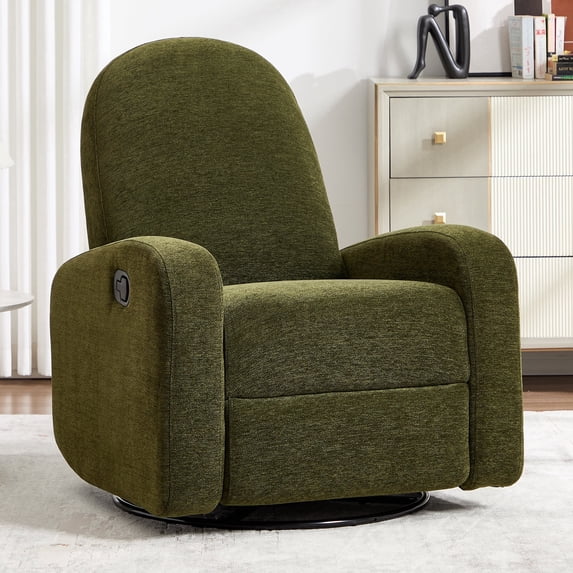 Ebello 360° Swivel Rocker Recliner, Soft Fabric Upholstered Recliner Chair with Overstuffed Cushion, Adjustable Footrest and Backrest, Green