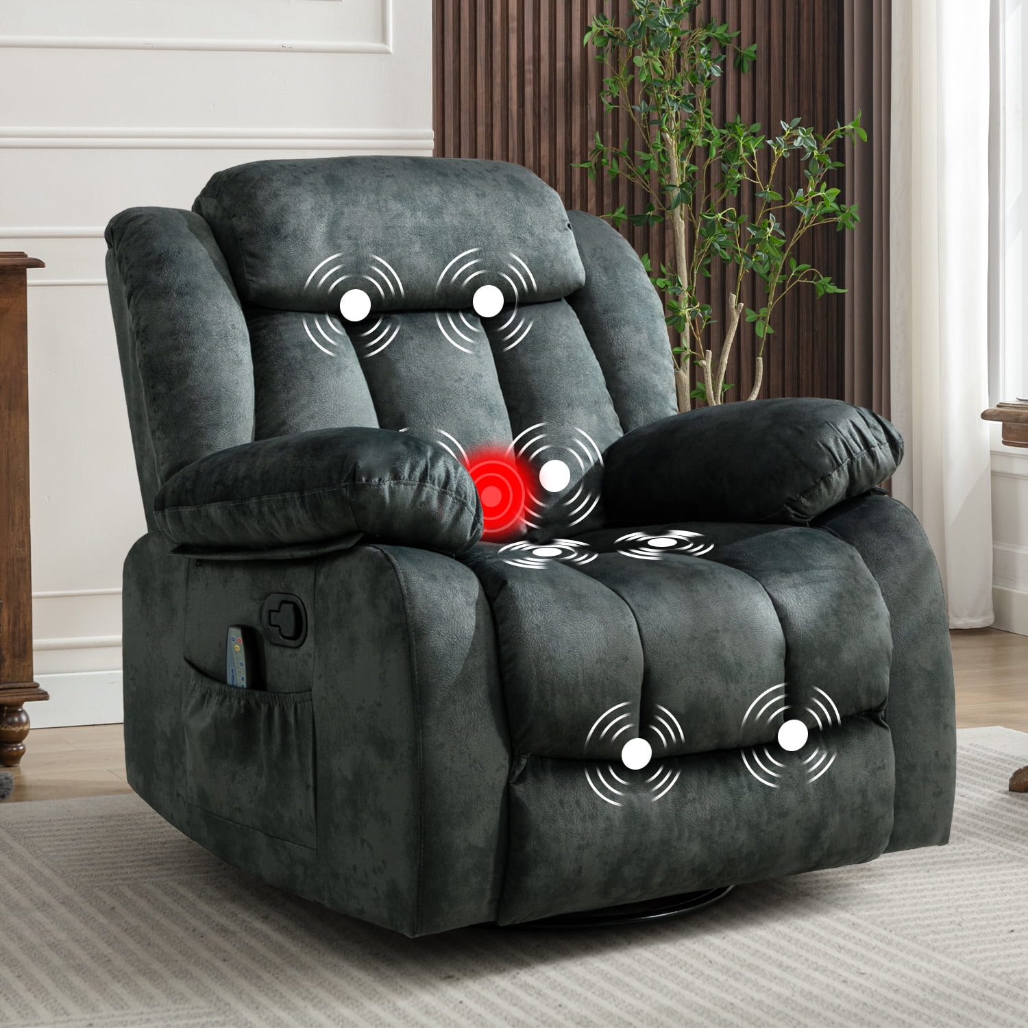 Bonzy Home 37" Wide Adult Overstuffed Soft Velvet Manual Swivel Recliner Chair for Living Room,Dark Gray