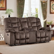 Ebello 77" 2-Seater Manual Recliner Sofa, Breathable Fabric Reclining Loveseat with Cup Holders & Storage Console for Living Room, Dark Brown