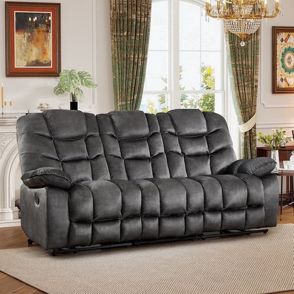 Ebello 88" 3-Seater Manual Reclining Sofa, Soft Fabric Recliner Couch with Padded Headrest & Armrests, Overstuffed Recliner for Living Room, Dark Gray