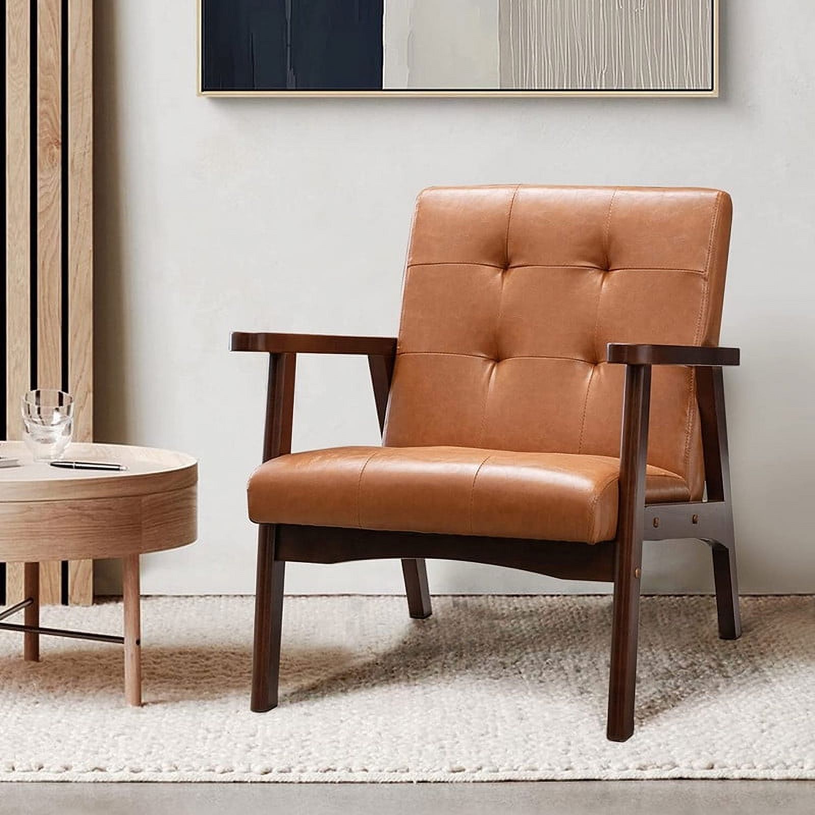 Ebello Accent Chair MidCentury Modern Upholstered Leather with Solid