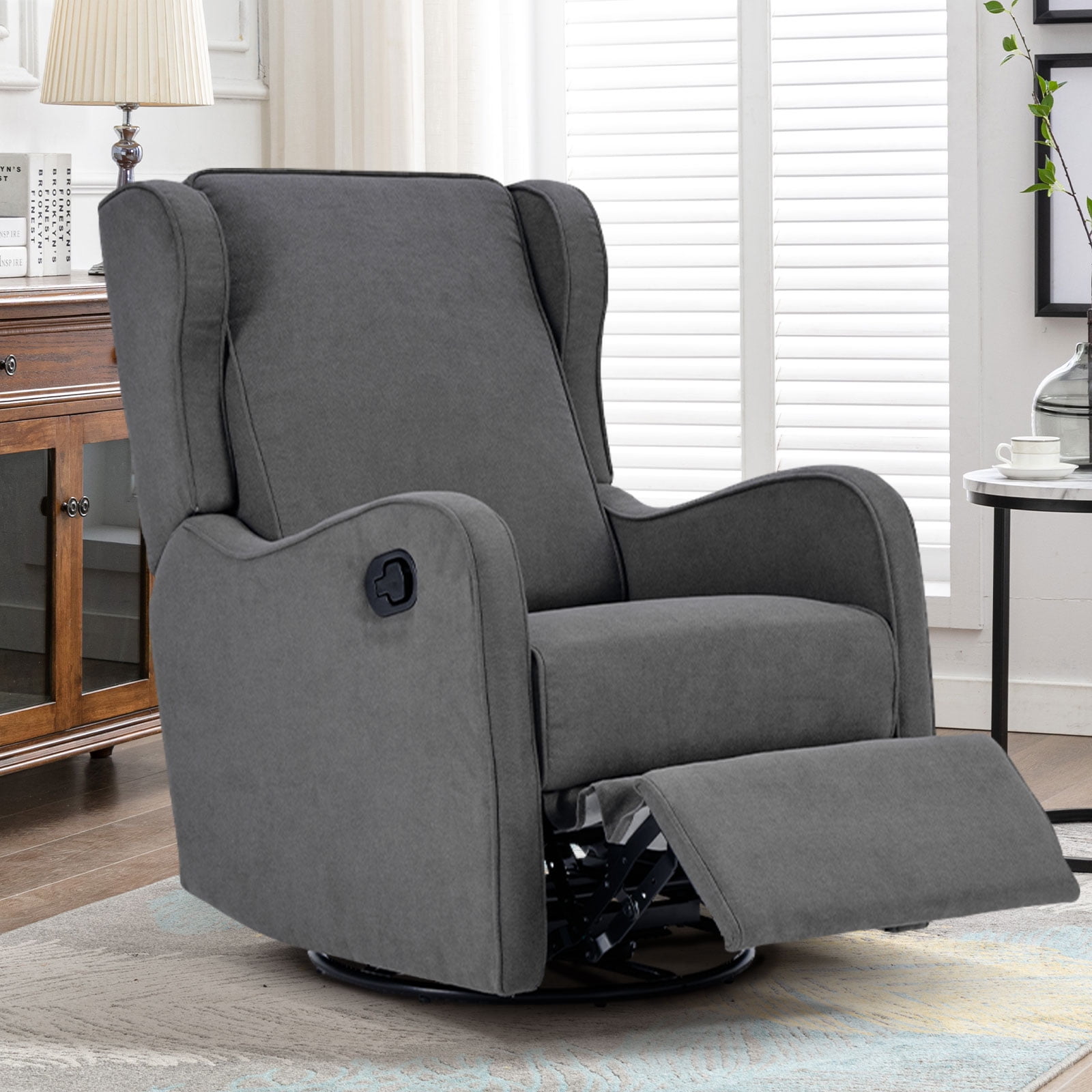 Ebello Adult Swivel Rocker Manual Recliner for Living Room,Gray