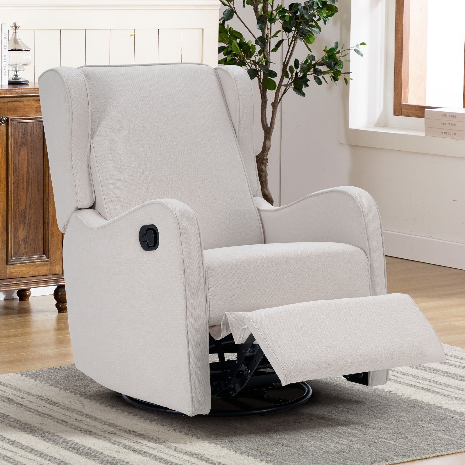 Ebello Adult Swivel Rocker Manual Recliner for Living Room，Beige
