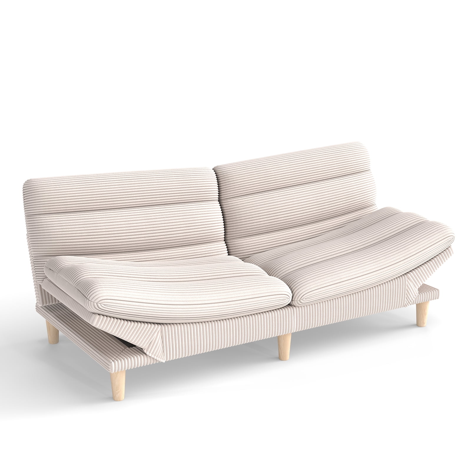 Ebello Convertible Futon Sofa Bed, Fabric with 3-Position Reclining Backrest and Adjustable Armrests for Living Room Apartment Office, Beige