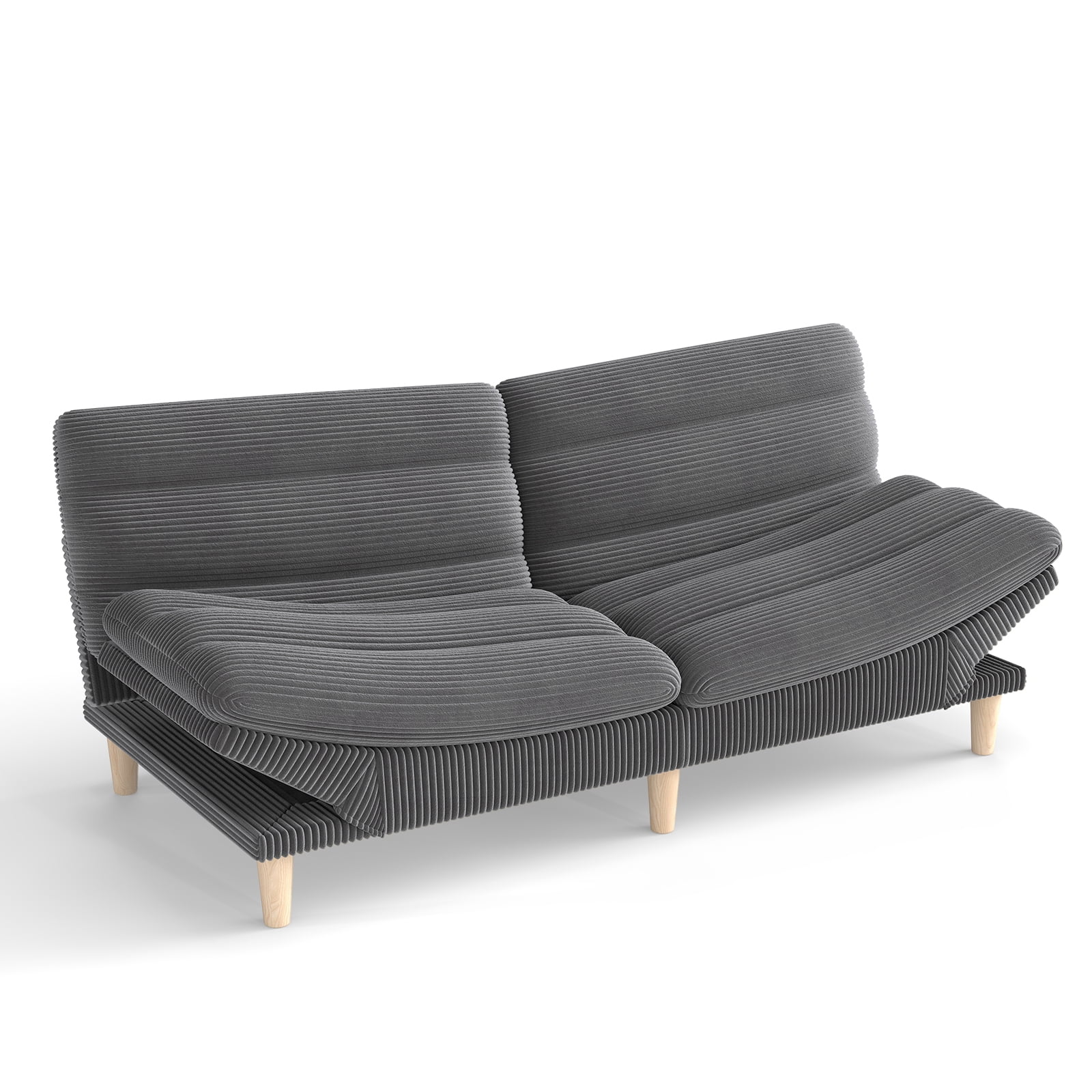 Ebello Convertible Futon Sofa Bed, Fabric with 3-Position Reclining Backrest and Adjustable Armrests for Living Room Apartment Office, Gray