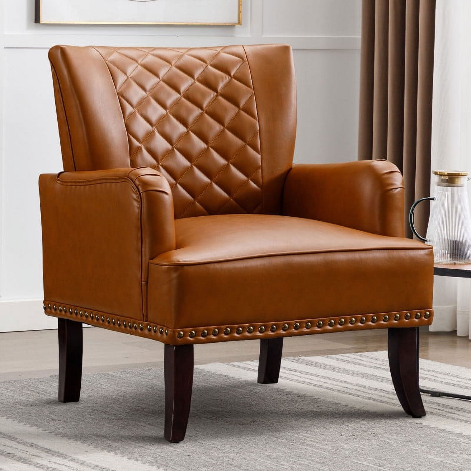 Ebello Design Faux Leather Modern Accent Chair with Arms for Living ...