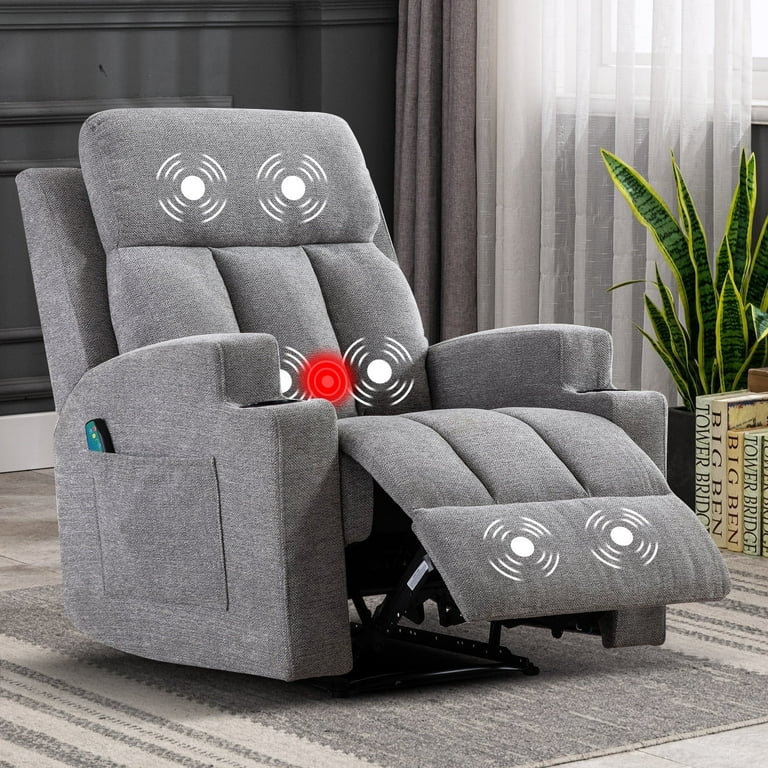 Swivel Rocker Recliner Chair Manual Nursery Rocking Recliner Chair with 2 Cup Holder Grey