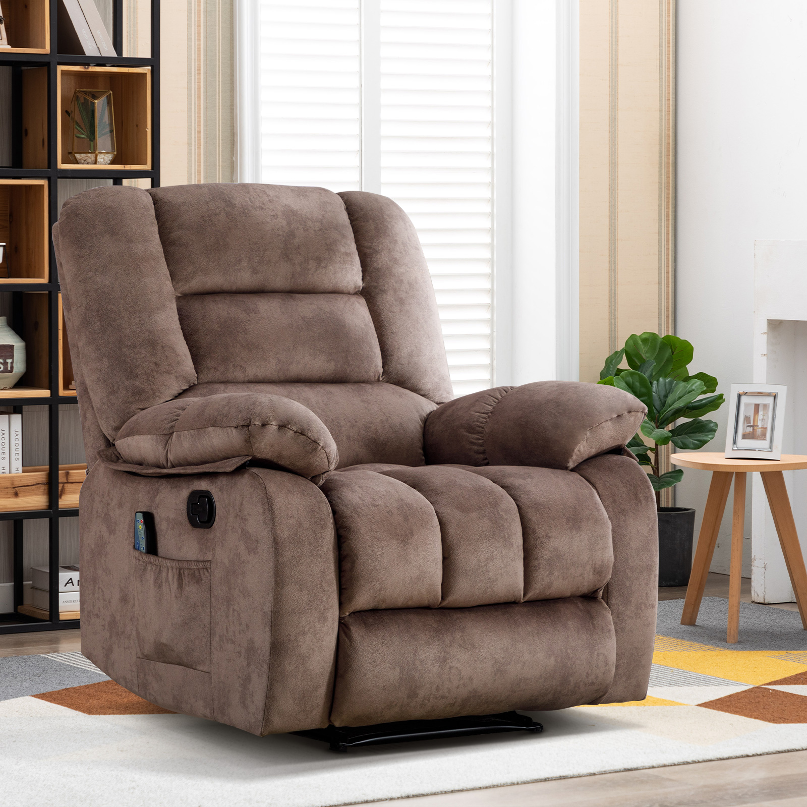 Bonzy Home 36'' Massage Recliner Chair with Heat and Vibration – Soft Fabric Manual Reclining Chair for Living Room and Bedroom – Camel