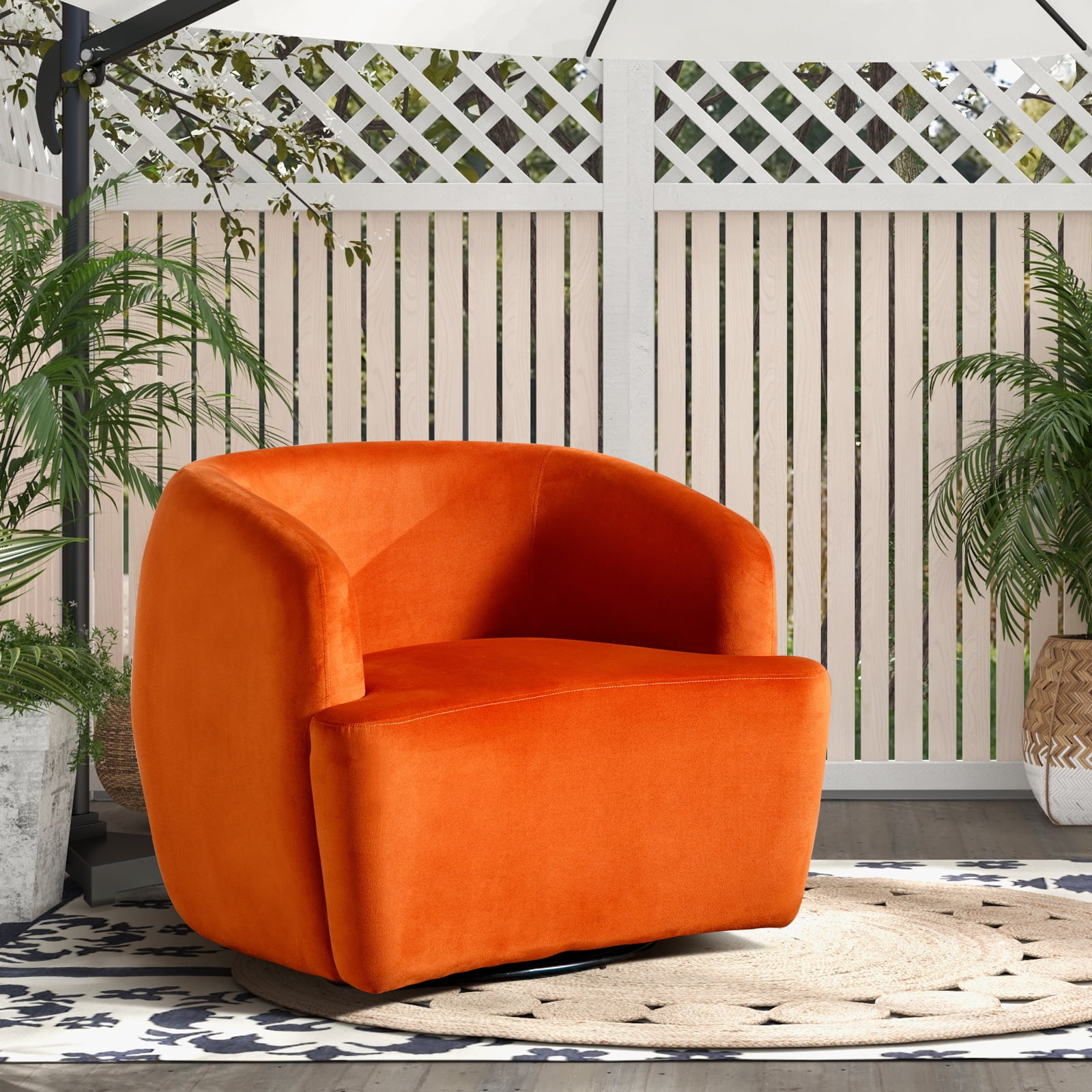 Ebello Design Swivel Barrel Accent Chair, Comfy Velvet Upholstered