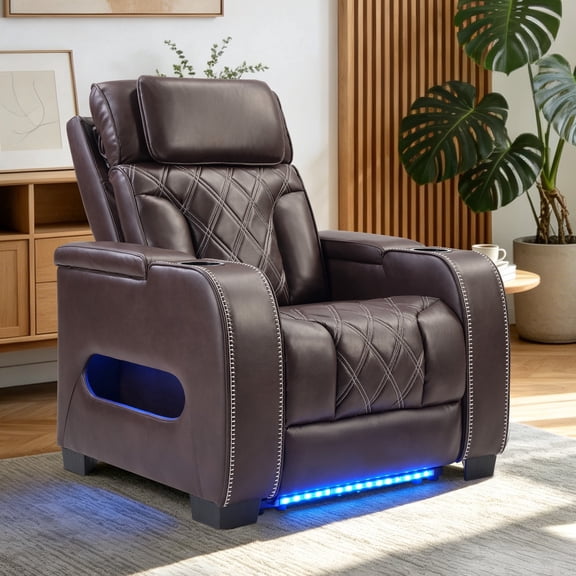 Ebello Dual Motor Recliner Chair, PU Leather Power Reclining Chair with Adjustable Headrests, Cup Holders, Armrest Storage, USB,Type C Ports,Brown