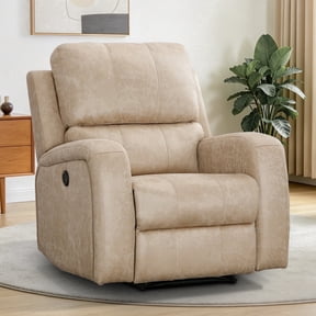 Ebello Power Recliner Chair, Soft PU Leather Power Recliners with Padded Backrest, Overstuffed Heavy Duty Reclining Sofa for Living Room Bedroom, Beige