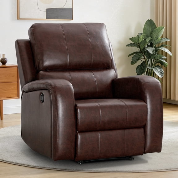Ebello Power Recliner Chair, Soft PU Leather Power Recliners with Padded Backrest, Overstuffed Heavy Duty Reclining Sofa for Living Room Bedroom, Brown