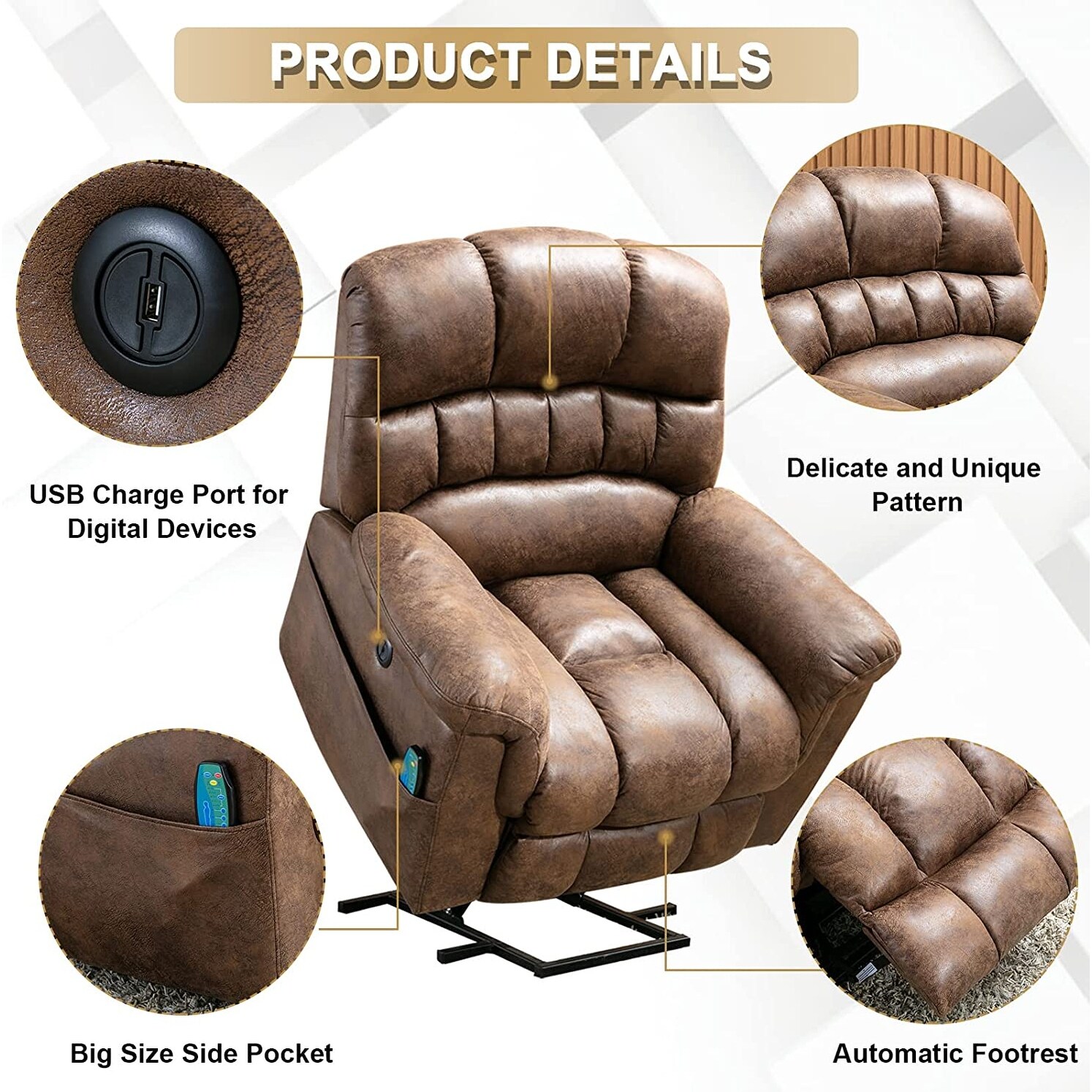 Ebello Home Inc Oversize Power Lift Recliner Chair with Massage and