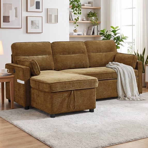 Ebello L Shaped Sectional Sleeper Sofa Bed with Pull Out Bed ...