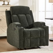 Ebello Manual Reclining Chair, Soft Fabric Modern Overstuffed Recliner with Cup Holders for Living Room & Home Theater, Dark Green