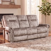 Ebello Manual Recliner Sofa Couch, 3-Seater Soft Fabric Mid-Century Vintage Rivet Design Reclining Couch for Living Room, Home Theater, Light Brown