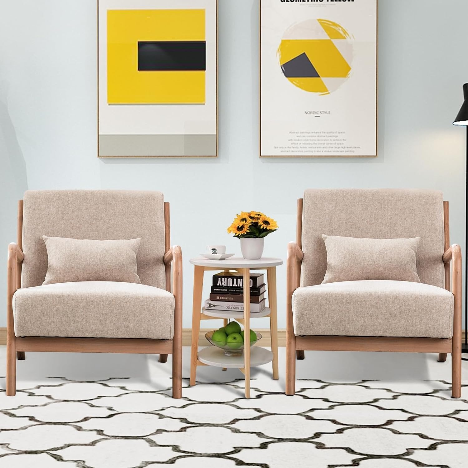 Ebello Mid-Century Modern Accent Chair(set of 2), Reading Armchair, Living Room Armchair, Beige
