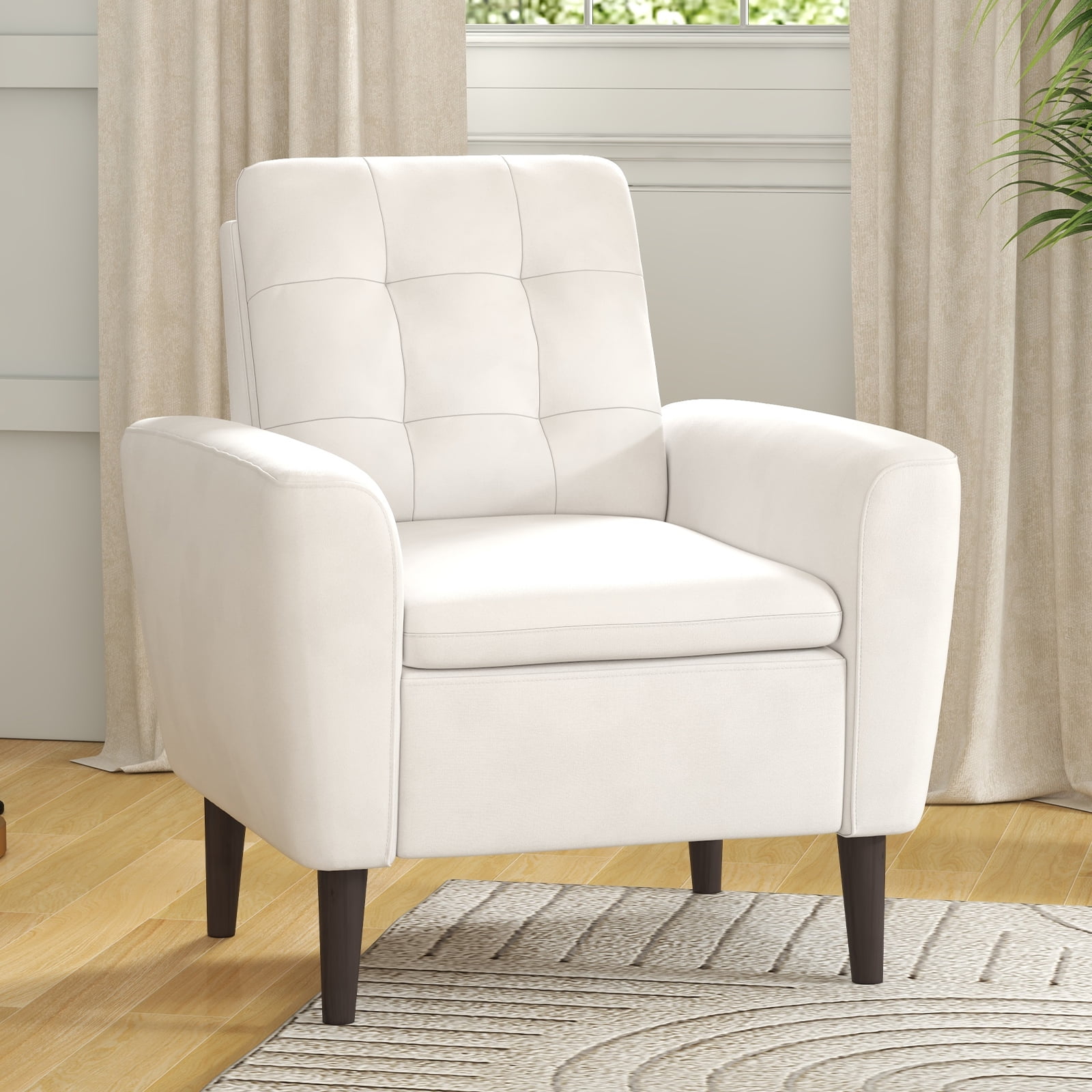 Ebello Modern Accent Chair with Arms, Comfy Fabric Armchair with Solid