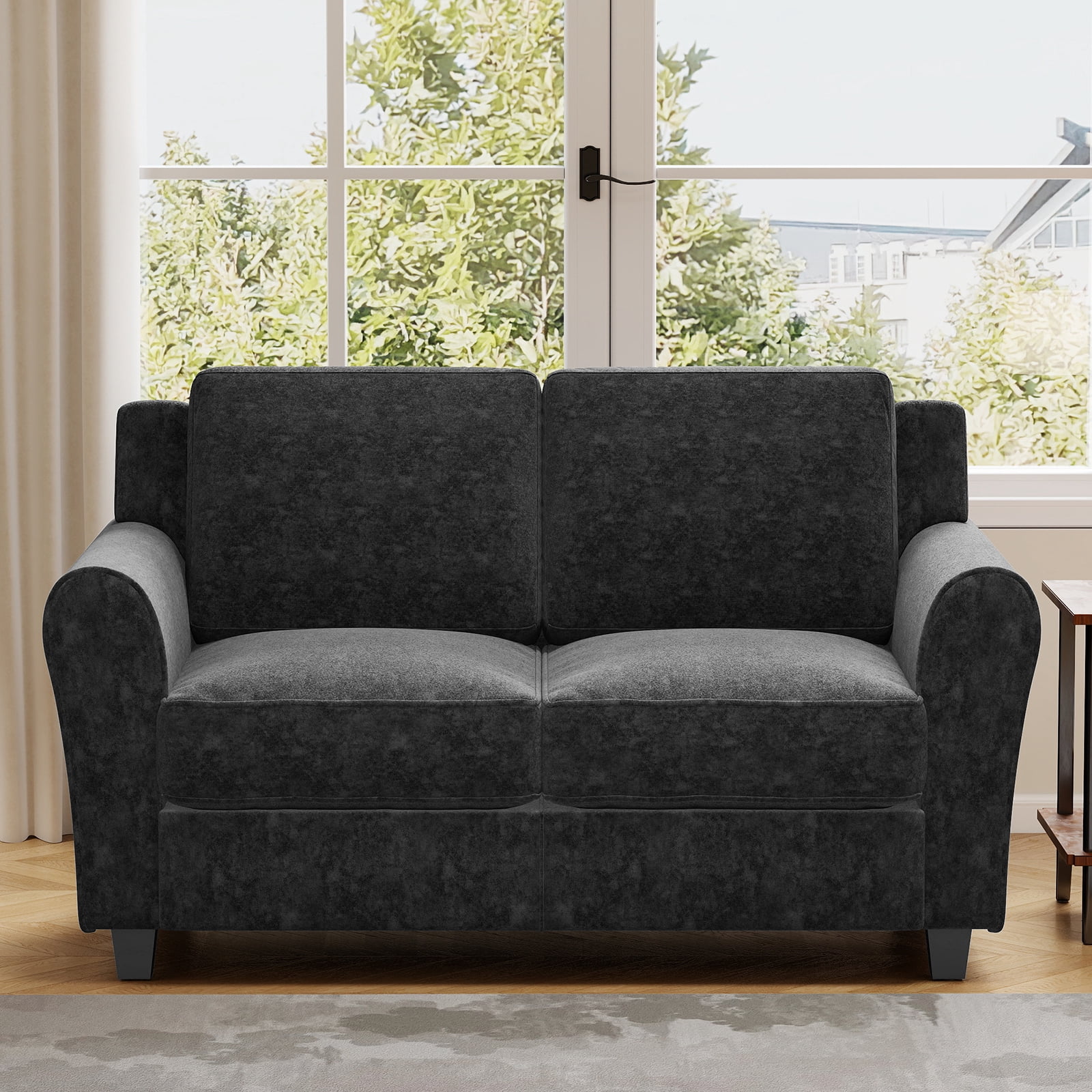 Ebello Modern Loveseat Sofa, 2-Seater Upholstered Sofa Couch with Thick Cushions for Living Room and Bedroom, Black