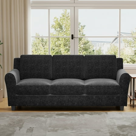 Ebello Modern Sofa Couch, 3-Seater Upholstered Couches with Thick Cushions for Living Room and Bedroom, Black