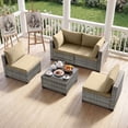 thumbnail image 1 of Ebello 5-Piece Modular Conversation Set, Outdoor Patio Sectional Sofa with Glass Coffee Table, Rattan Garden Furniture, GKH(Khaki), 1 of 10