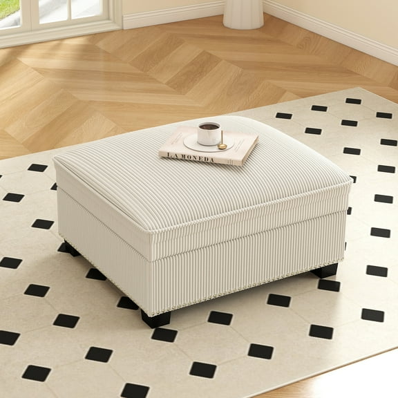 Ebello Modular Storage Ottoman, Corduroy Multifunctional Stool & Side Table, Compatible with Sectional Sofa Set for Living Room, Beige