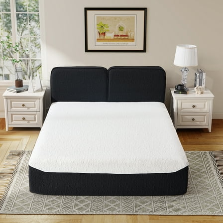 Ebello 16" Queen Mattress, 2-in-1 Memory Foam Futon Bed with Headboard for Cool Sleep & Pressure Relief, No-Assembly Bed in a Box, Black