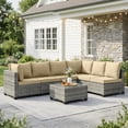 thumbnail image 1 of Ebello 7-Piece Modular Conversation Set, Outdoor Patio Sectional Sofa with Glass Coffee Table, Rattan Garden Furniture, GKH(Khaki), 1 of 12
