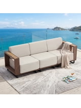 Ebello Outdoor Sofas & Sectionals - 3 Seater Wicker Patio Sofa Spacious Seating with Thick Cushions Ergonomic Backrest Brown & Beige - 3S-14
