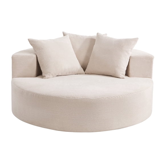Ebello 58" Oversized Round Swivel Accent Chair, Corduroy Upholstered with 360-Degree Rotating Base for Living Room Bedroom, Beige