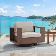Ebello Patio Conversation Sets - 360  Swivel Wicker Chair 1 Pc Outdoor Rotating Seating with Thick Cushions Brown & Beige - SC-05