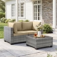 thumbnail image 1 of Ebello 3-Piece Modular Conversation Set, Outdoor Patio Sectional Sofa with Glass Coffee Table, Rattan Garden Furniture, GKH(Khaki), 1 of 6