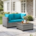 thumbnail image 1 of Ebello 3-Piece Modular Conversation Set, Outdoor Patio Sectional Sofa with Glass Coffee Table, Rattan Garden Furniture, GTQ(Peacock Blue), 1 of 6